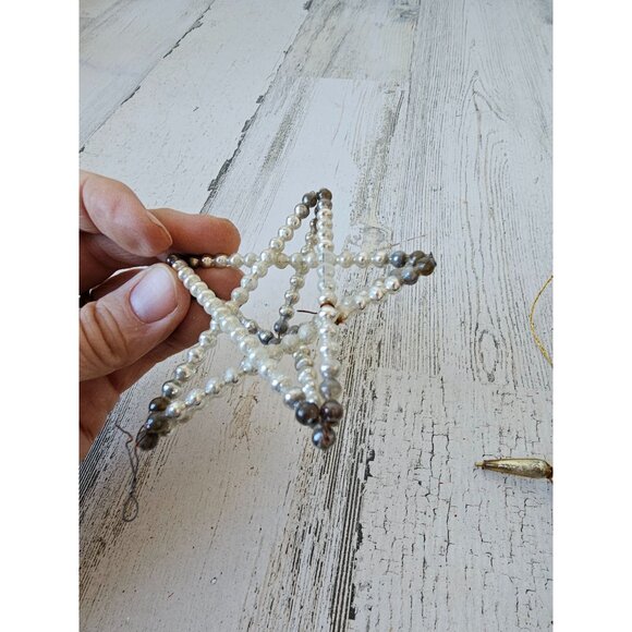 Antique beaded star tinsel ornament set‎ Xmas tree vintage - Picture 5 of 12
